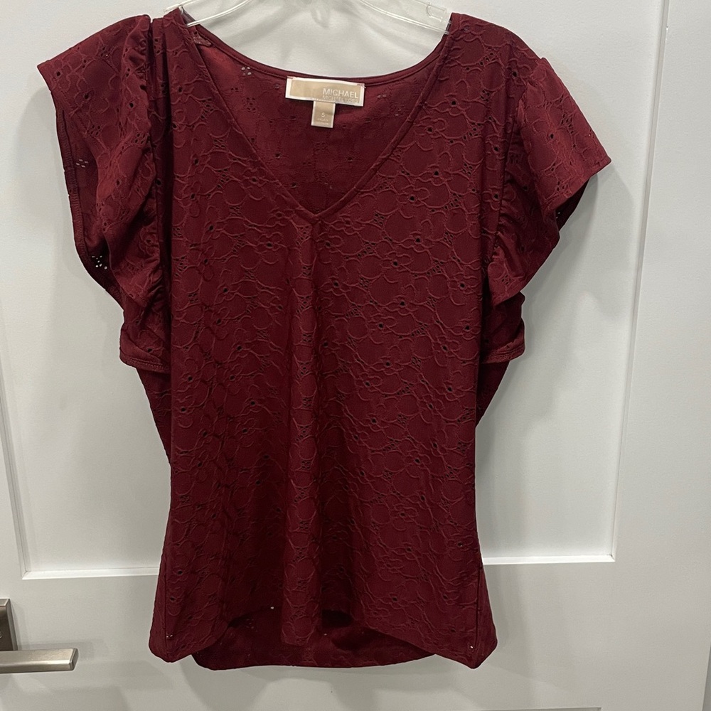 Michael Kors Burgundy Eyelet Ruffle Blouse **NWOT**